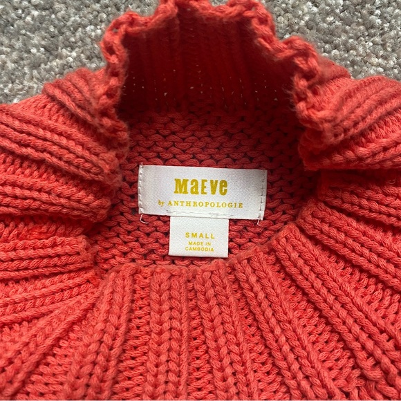 🎉❤️Anthropologie Maeve Pippa Mock Neck Sweater, Women’s Size SM, Coral/Cream - Picture 5 of 6